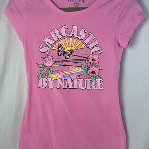 Wound Up Pink Graphic Tee Juniors Medium “Sarcastic By Nature” Shirt
